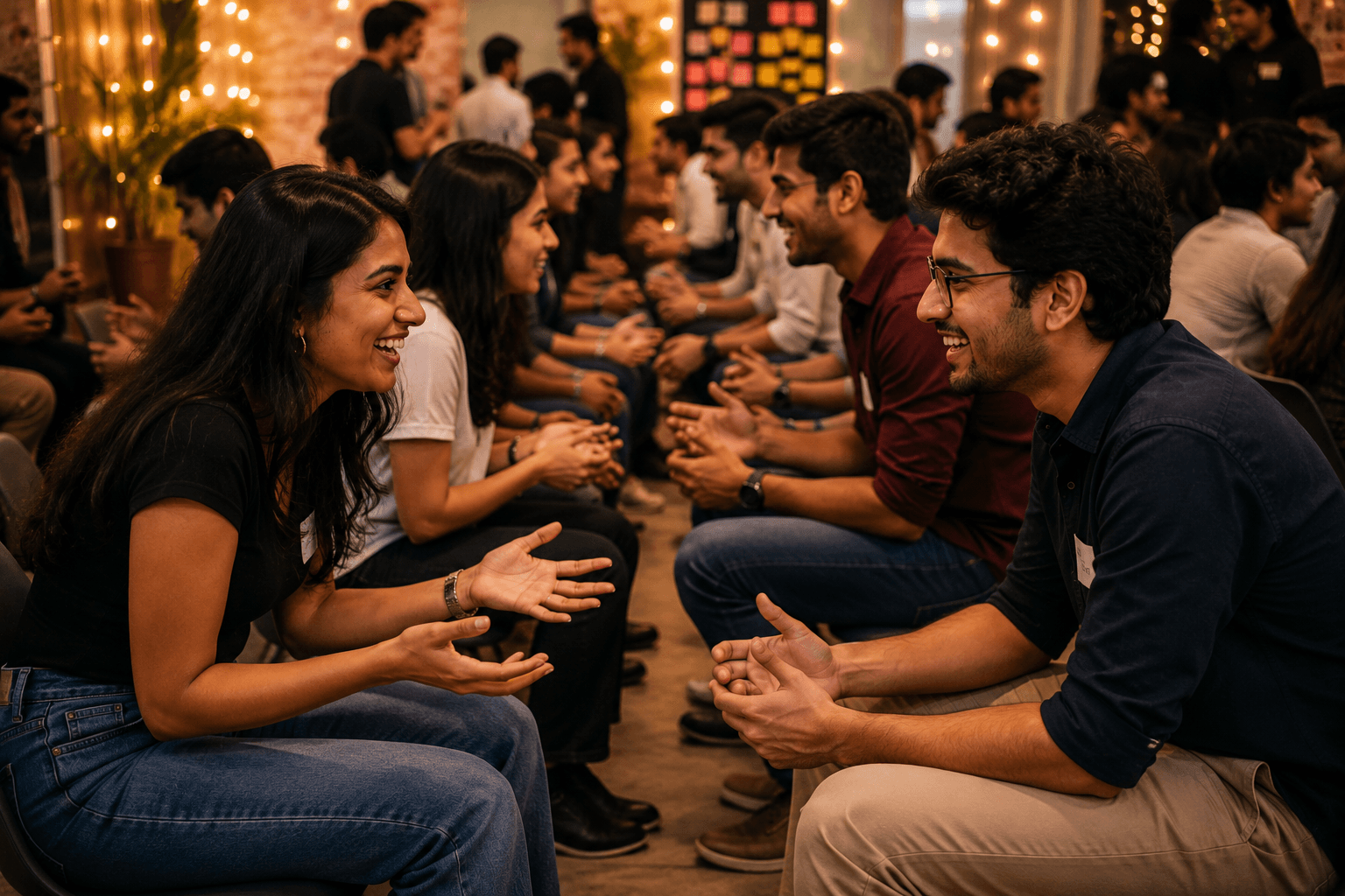 Young adults connecting during a friendship networking event
